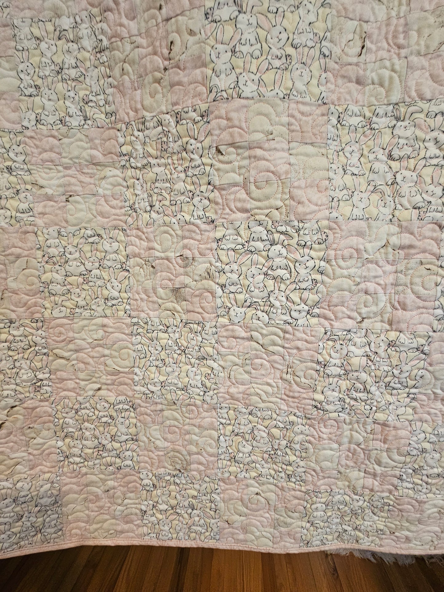 Close up of bunny quilt