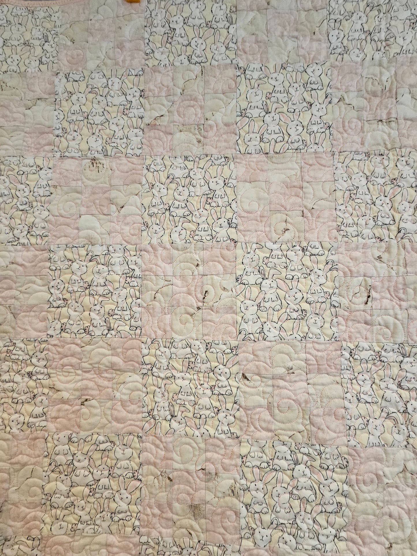Patchwork with more bunnies and pink and biege 9 patches