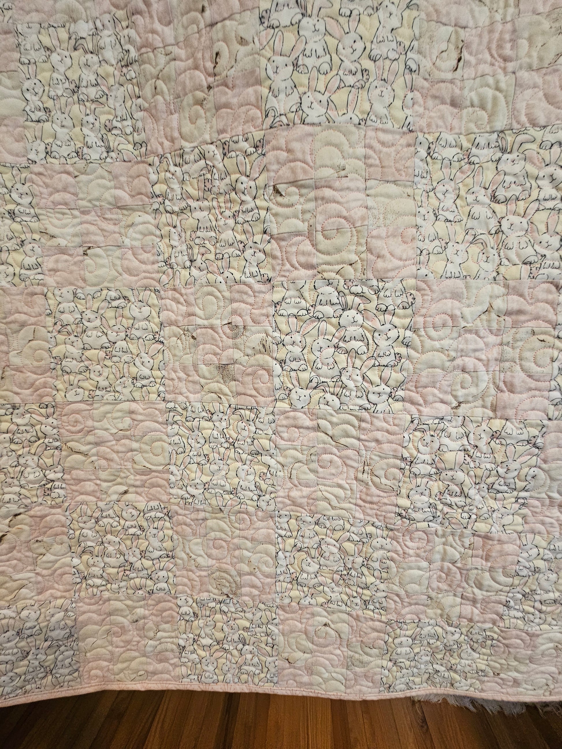 Close up of bunny quilt