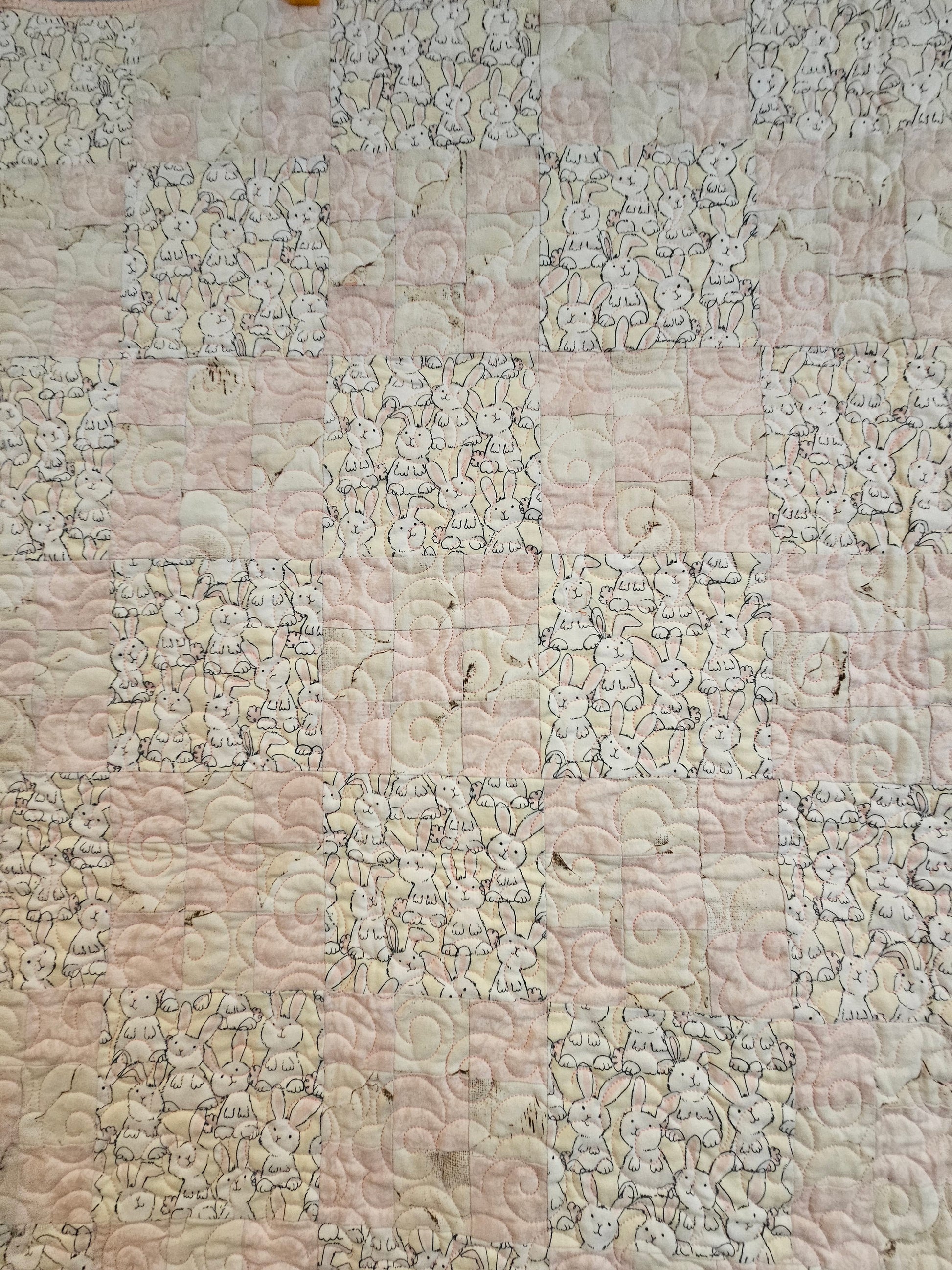 Patchwork with more bunnies and pink and biege 9 patches